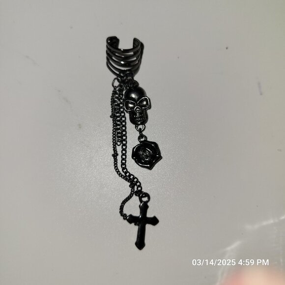 Unbranded Jewelry - Gothic Gun Metal Ear Cuff Skull, Rose Dangle  Goth Metal Rock